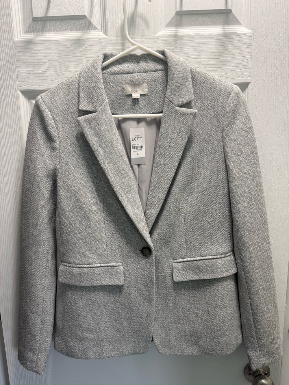 LOFT Light Gray Herringbone Single-Button Blazer